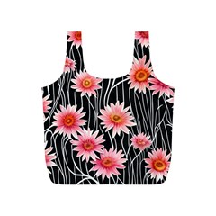 Botanical Black Pink Flowers Pattern Full Print Recycle Bag (s) by GardenOfOphir