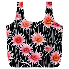 Botanical Black Pink Flowers Pattern Full Print Recycle Bag (xl) by GardenOfOphir