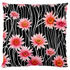 Botanical Black Pink Flowers Pattern Standard Premium Plush Fleece Cushion Case (one Side) by GardenOfOphir