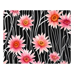 Botanical Black Pink Flowers Pattern Premium Plush Fleece Blanket (large) by GardenOfOphir