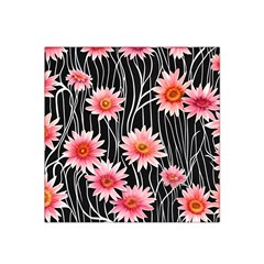 Botanical Black Pink Flowers Pattern Satin Bandana Scarf 22  X 22  by GardenOfOphir