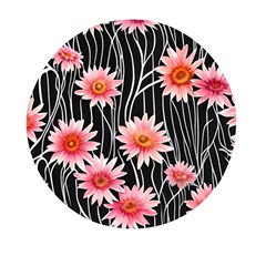 Botanical Black Pink Flowers Pattern Mini Round Pill Box by GardenOfOphir