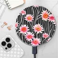 Botanical Black Pink Flowers Pattern Wireless Fast Charger(white) by GardenOfOphir