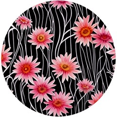 Botanical Black Pink Flowers Pattern Uv Print Round Tile Coaster by GardenOfOphir