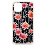 Botanical Black Pink Flowers Pattern iPhone 12 mini TPU UV Print Case	 Front