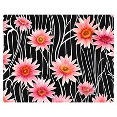 Botanical Black Pink Flowers Pattern One Side Premium Plush Fleece Blanket (medium)