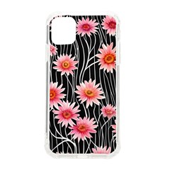 Botanical Black Pink Flowers Pattern Iphone 11 Tpu Uv Print Case by GardenOfOphir