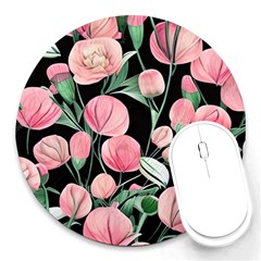 Boho Watercolor Botanical Flowers Round Mousepad by GardenOfOphir