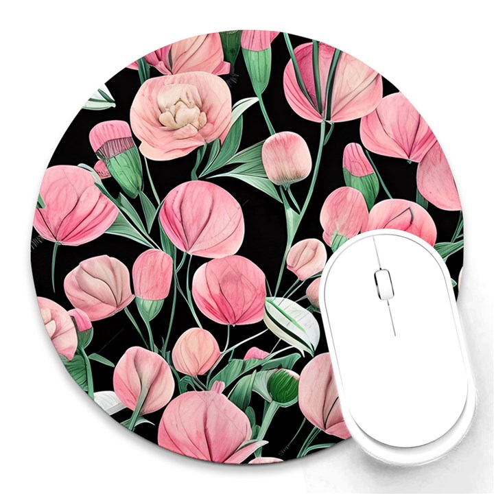 Boho Watercolor Botanical Flowers Round Mousepad