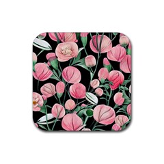 Boho Watercolor Botanical Flowers Rubber Coaster (square) by GardenOfOphir