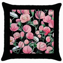 Boho Watercolor Botanical Flowers Throw Pillow Case (black) by GardenOfOphir