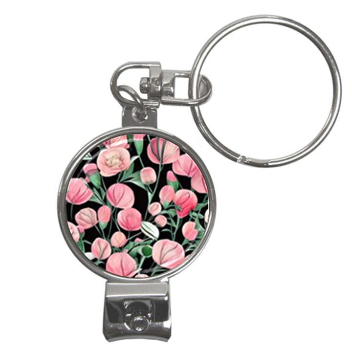 Boho Watercolor Botanical Flowers Nail Clippers Key Chain