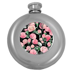 Boho Watercolor Botanical Flowers Round Hip Flask (5 Oz) by GardenOfOphir