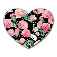 Boho Watercolor Botanical Flowers Heart Mousepad by GardenOfOphir