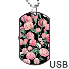 Boho Watercolor Botanical Flowers Dog Tag Usb Flash (two Sides) by GardenOfOphir