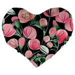 Boho Watercolor Botanical Flowers Large 19  Premium Flano Heart Shape Cushions Back