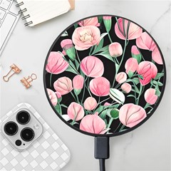 Boho Watercolor Botanical Flowers Wireless Fast Charger(black) by GardenOfOphir