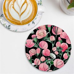 Boho Watercolor Botanical Flowers Uv Print Round Tile Coaster by GardenOfOphir