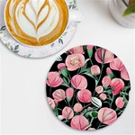 Boho Watercolor Botanical Flowers UV Print Round Tile Coaster Front