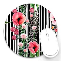 Tropical Paradise - Watercolor Botanical Flowers Round Mousepad by GardenOfOphir