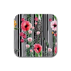 Tropical Paradise - Watercolor Botanical Flowers Rubber Square Coaster (4 Pack) by GardenOfOphir