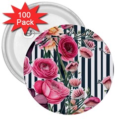 Flora Watercolor Botanical Flowers 3  Buttons (100 Pack)  by GardenOfOphir