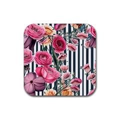 Flora Watercolor Botanical Flowers Rubber Coaster (square) by GardenOfOphir