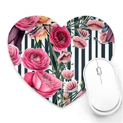 Flora Watercolor Botanical Flowers Heart Mousepad by GardenOfOphir