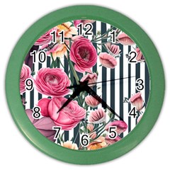 Flora Watercolor Botanical Flowers Color Wall Clock by GardenOfOphir