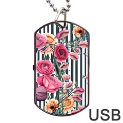 Flora Watercolor Botanical Flowers Dog Tag Usb Flash (two Sides) by GardenOfOphir