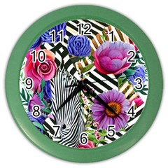 Bountiful Watercolor Flowers Color Wall Clock by GardenOfOphir