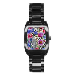 Bountiful Watercolor Flowers Stainless Steel Barrel Watch