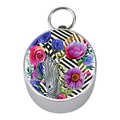 Bountiful Watercolor Flowers Mini Silver Compasses