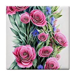 Attention-getting Watercolor Flowers Tile Coaster by GardenOfOphir