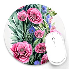 Attention-getting Watercolor Flowers Round Mousepad by GardenOfOphir