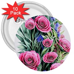 Attention-getting Watercolor Flowers 3  Buttons (10 Pack)  by GardenOfOphir