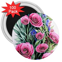 Attention-getting Watercolor Flowers 3  Magnets (100 Pack) by GardenOfOphir