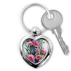 Attention-getting Watercolor Flowers Key Chain (heart) by GardenOfOphir