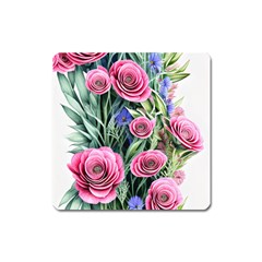 Attention-getting Watercolor Flowers Square Magnet by GardenOfOphir