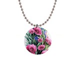 Attention-getting Watercolor Flowers 1  Button Necklace Front