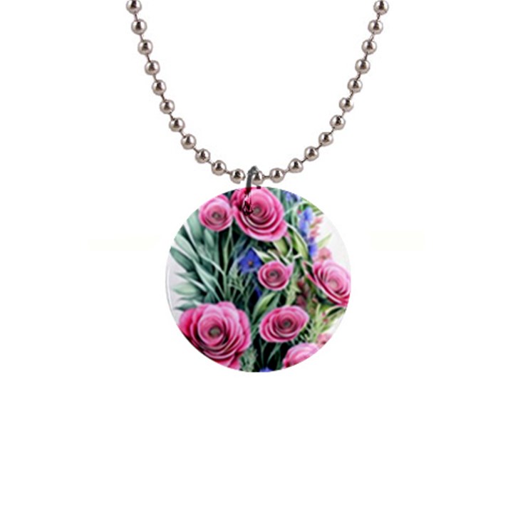 Attention-getting Watercolor Flowers 1  Button Necklace