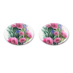 Attention-getting Watercolor Flowers Cufflinks (oval) by GardenOfOphir