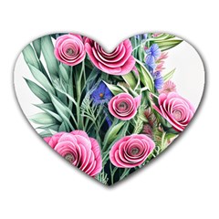 Attention-getting Watercolor Flowers Heart Mousepad by GardenOfOphir