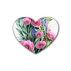 Attention-getting Watercolor Flowers Rubber Heart Coaster (4 Pack) by GardenOfOphir