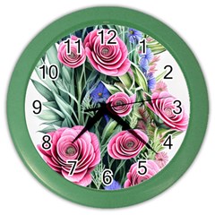 Attention-getting Watercolor Flowers Color Wall Clock by GardenOfOphir