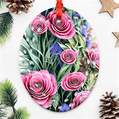 Attention-getting Watercolor Flowers Ornament (oval Filigree) by GardenOfOphir