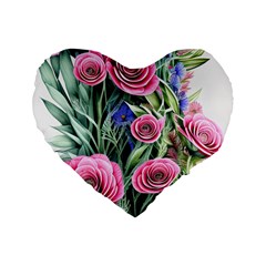 Attention-getting Watercolor Flowers Standard 16  Premium Heart Shape Cushions by GardenOfOphir