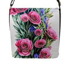 Attention-getting Watercolor Flowers Flap Closure Messenger Bag (l) by GardenOfOphir