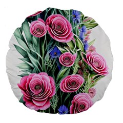 Attention-getting Watercolor Flowers Large 18  Premium Flano Round Cushions by GardenOfOphir