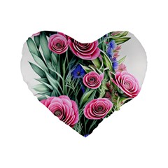 Attention-getting Watercolor Flowers Standard 16  Premium Flano Heart Shape Cushions by GardenOfOphir